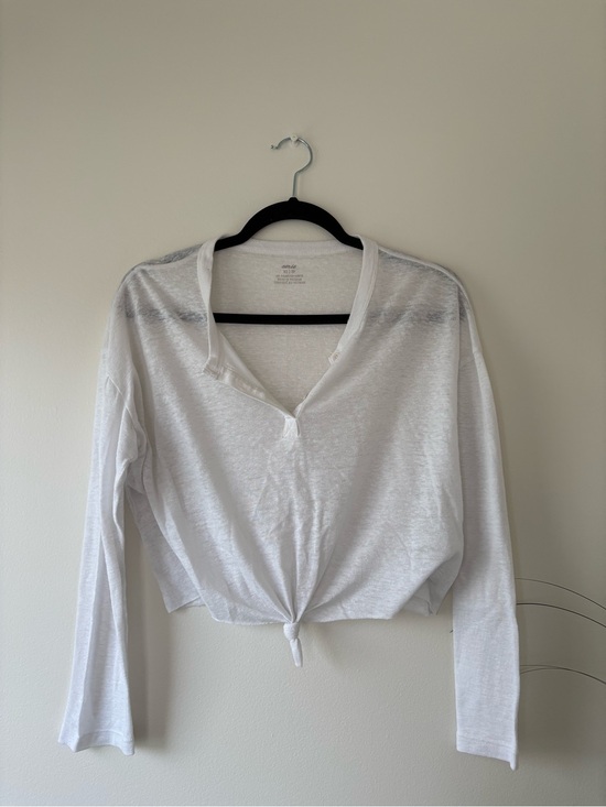 aerie Tops - aerie White Long-Sleeve Henley with Front Tie
